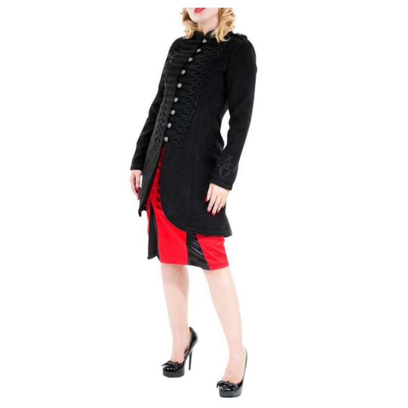 Women Military Style Coat Black Wool Victorian Style Braided Effect Coat